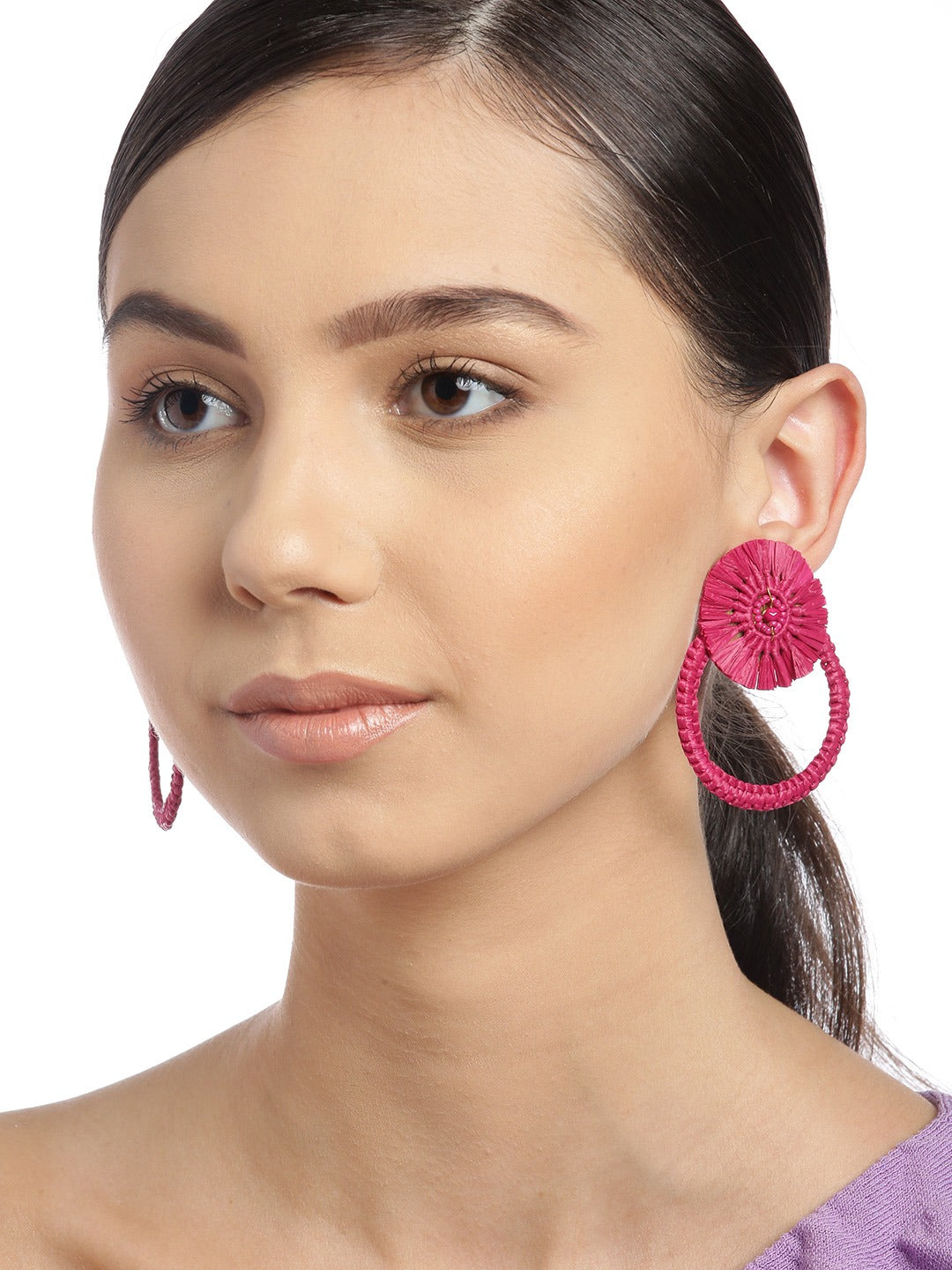 Blueberry pink raffia drop earring