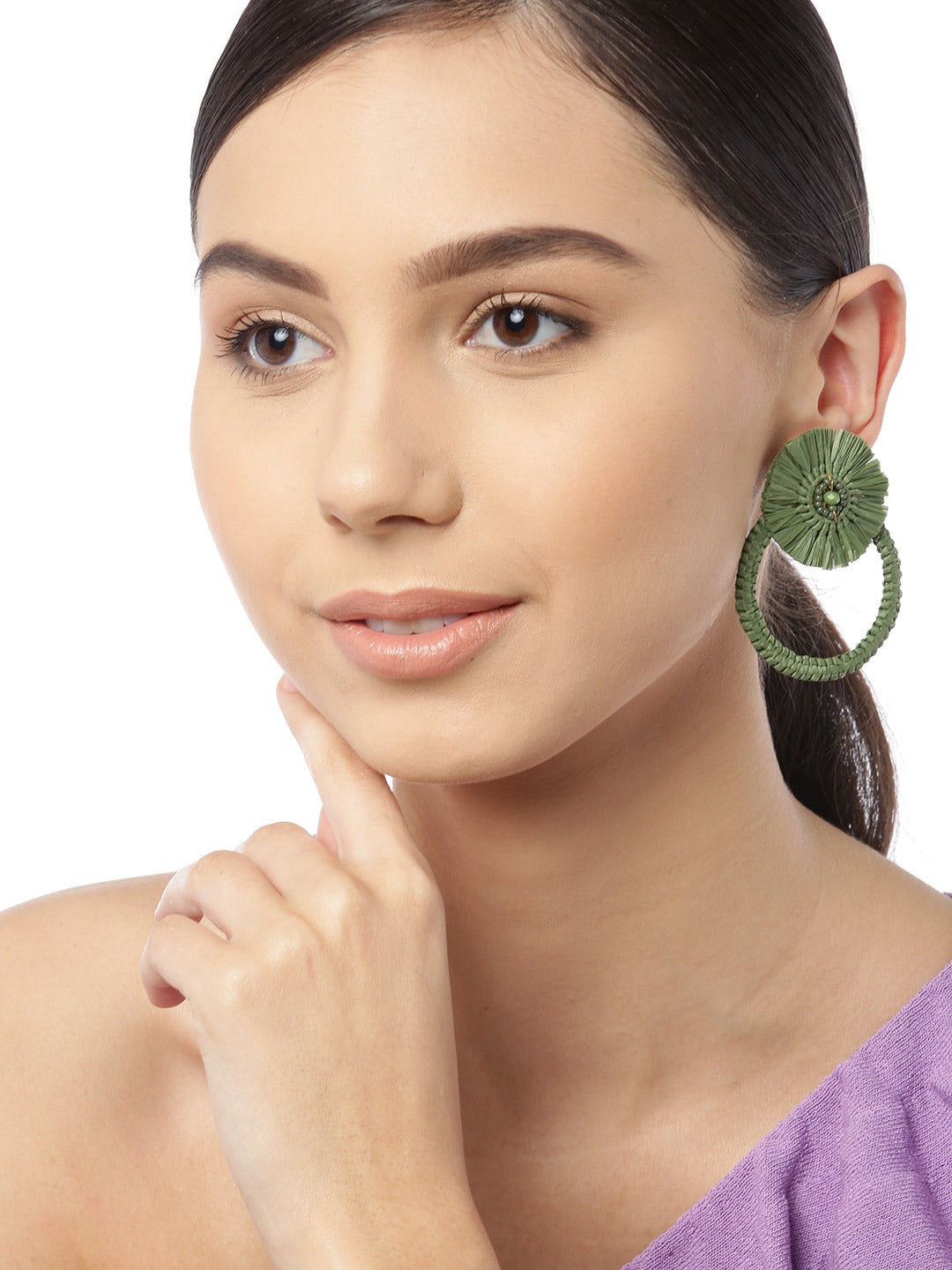 Blueberry green raffia drop earring