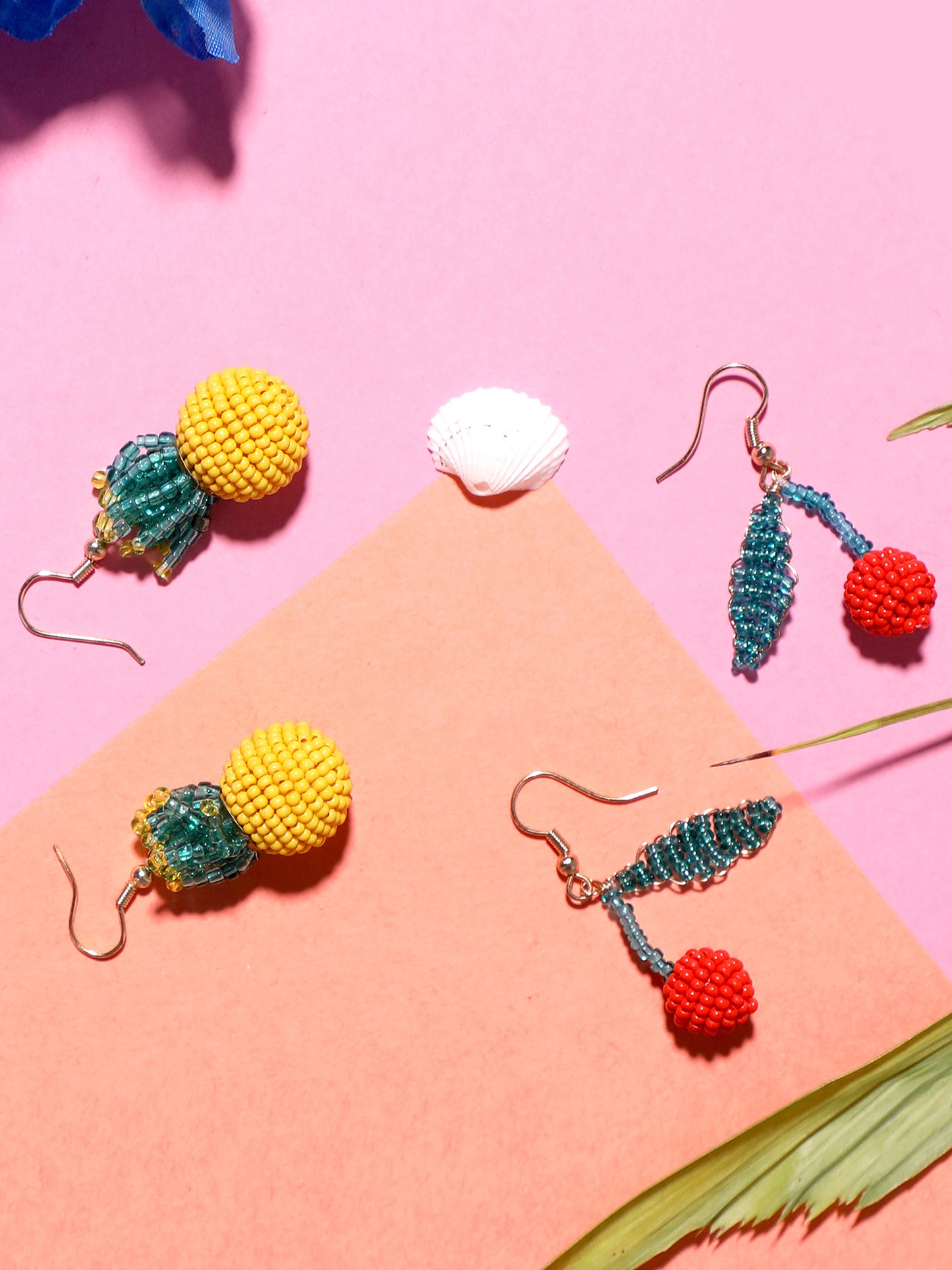 Blueberry set of 2 tropical pineapple and strawberry earring