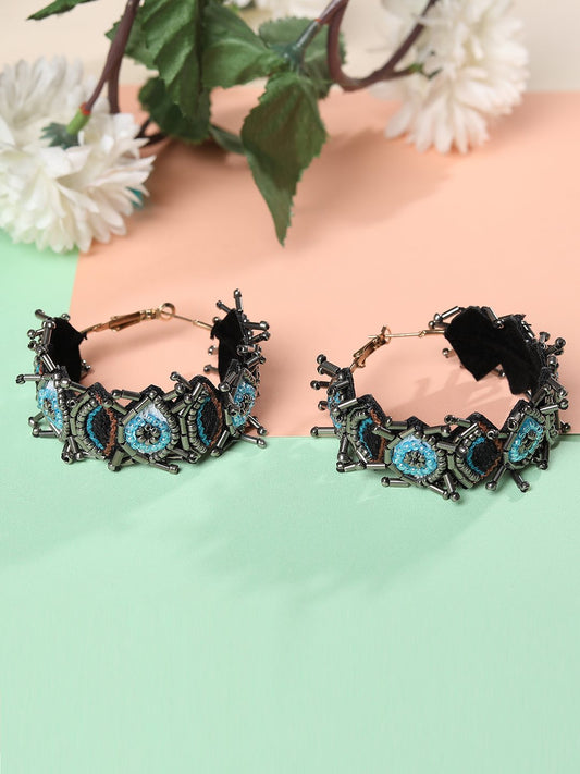 Blueberry Evil Eye beads embellished hoop earrings