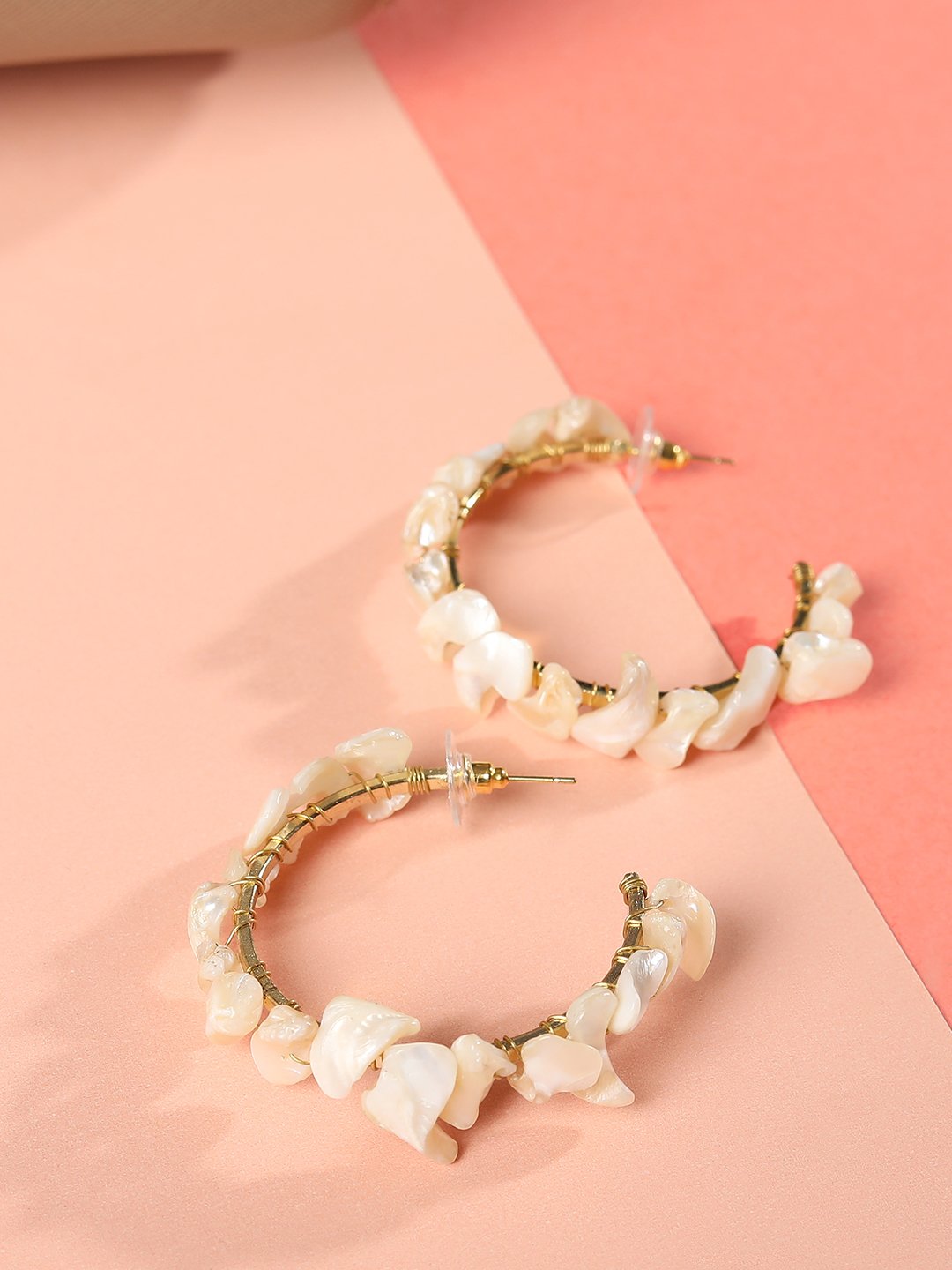 Blueberry off white natural pearl embellished hoop earring