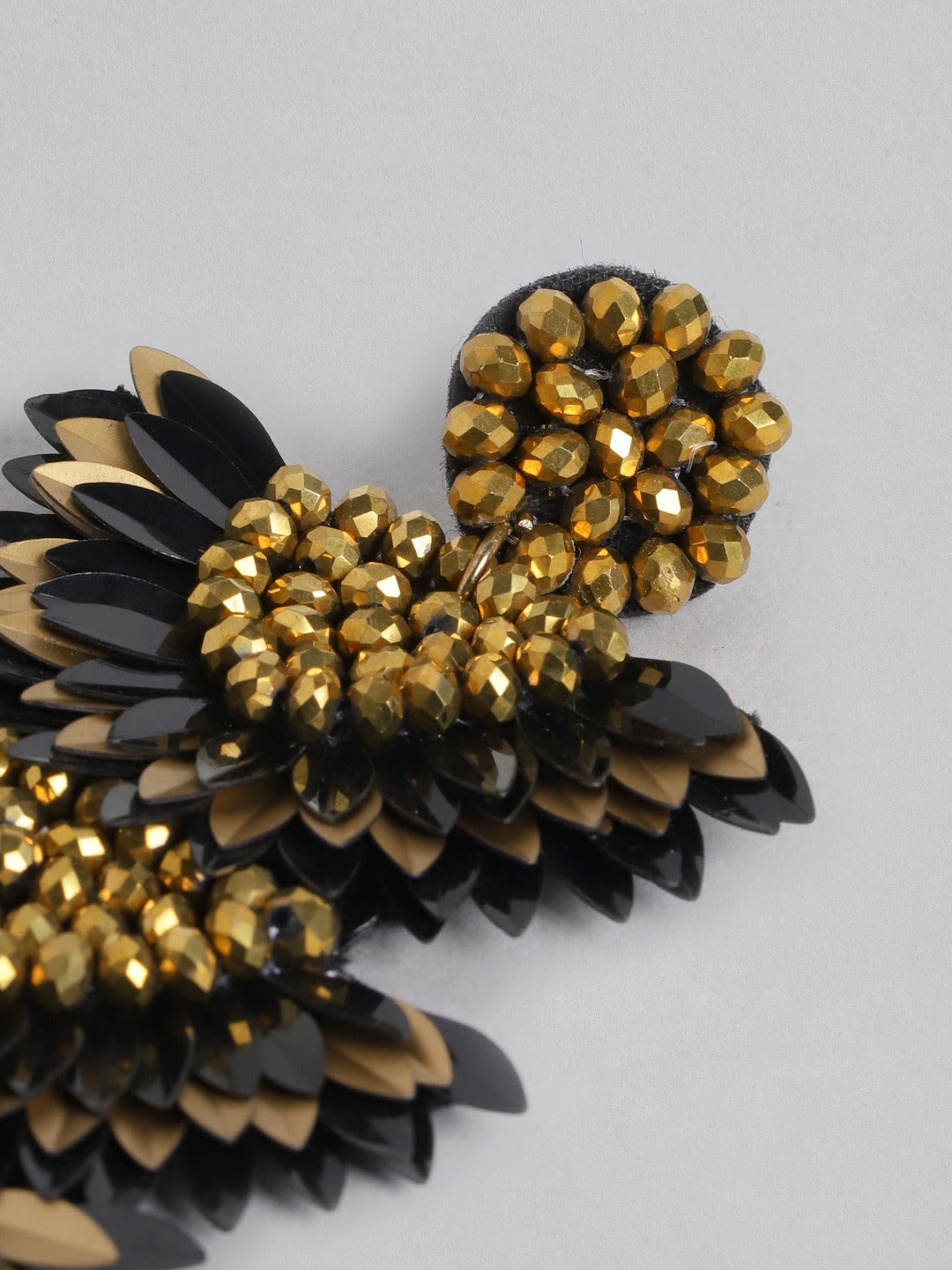 Blueberry black and gold sequence flower drop earring