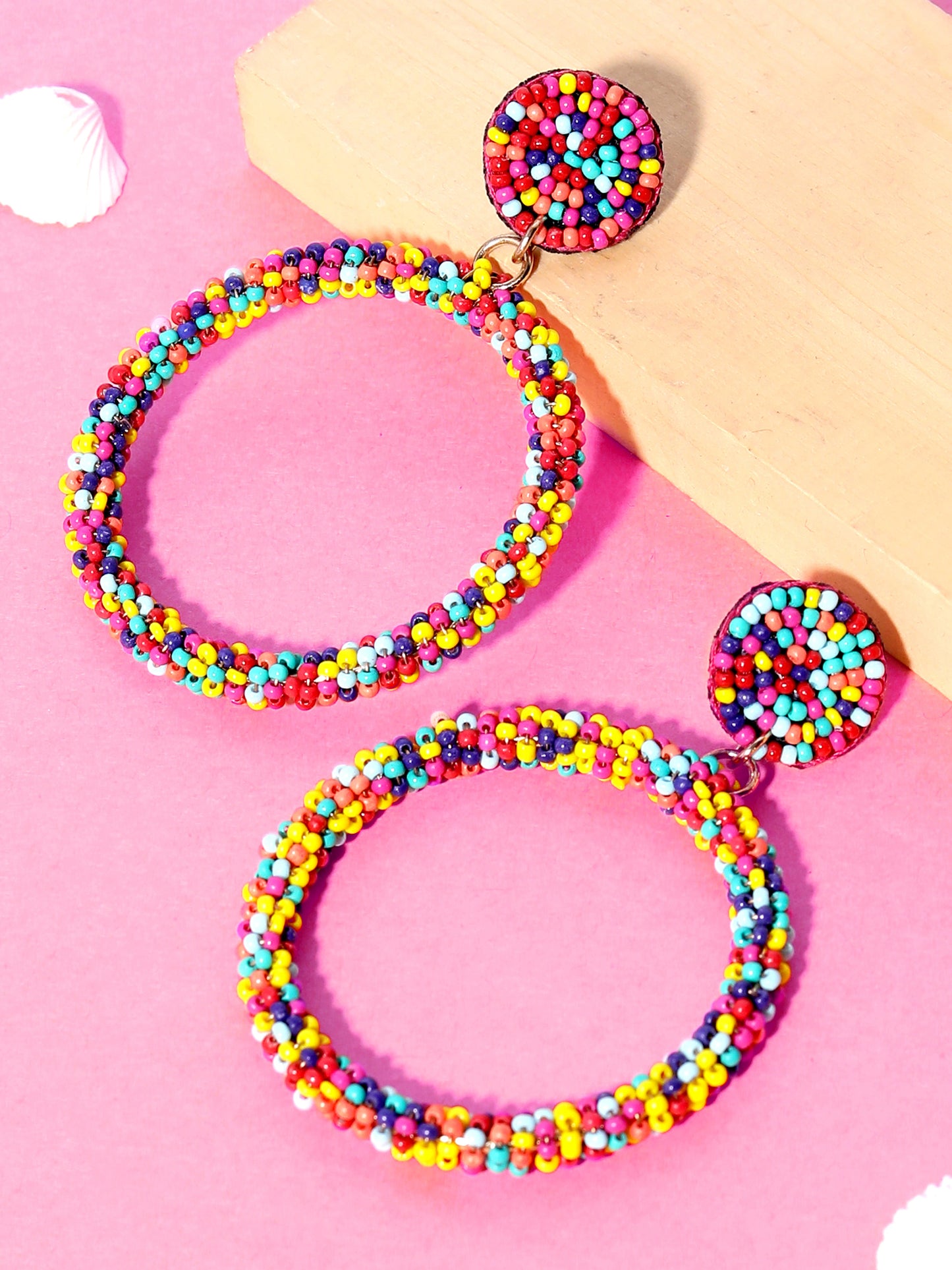 Blueberry multi beads embellished circular drop earring