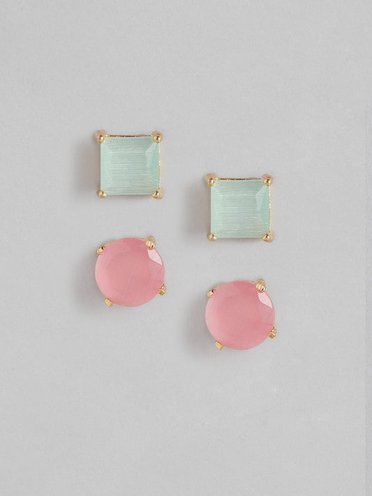 Blueberry set of 2 pink and mint stone stud earring