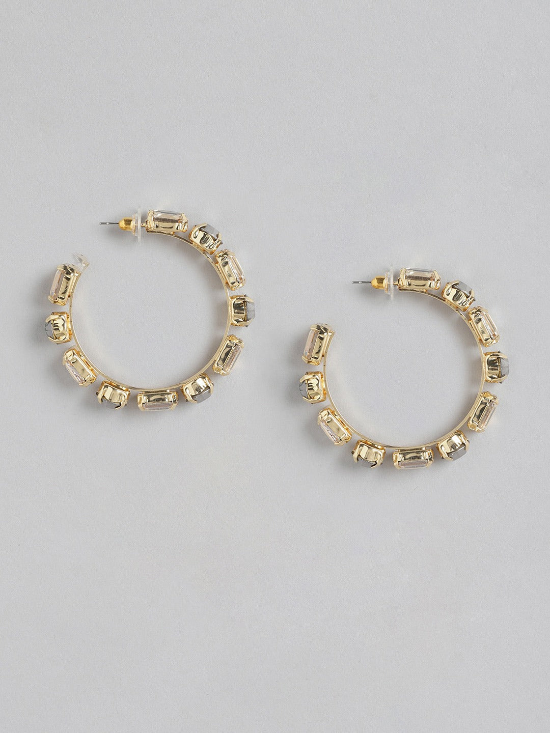 Blueberry gold and grey stone embellished hoop earring