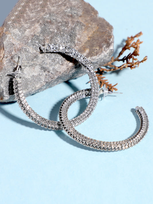 Blueberry silver stone embellished hoop earring