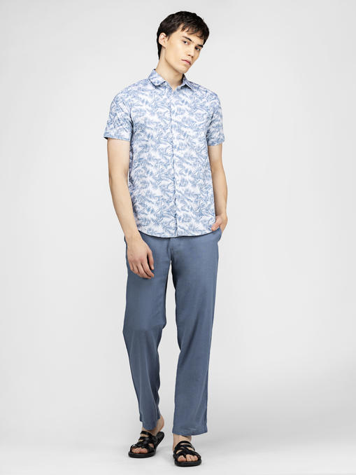 Blue tropical leaf printed shirt