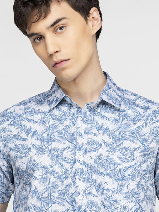 Blue tropical leaf printed shirt