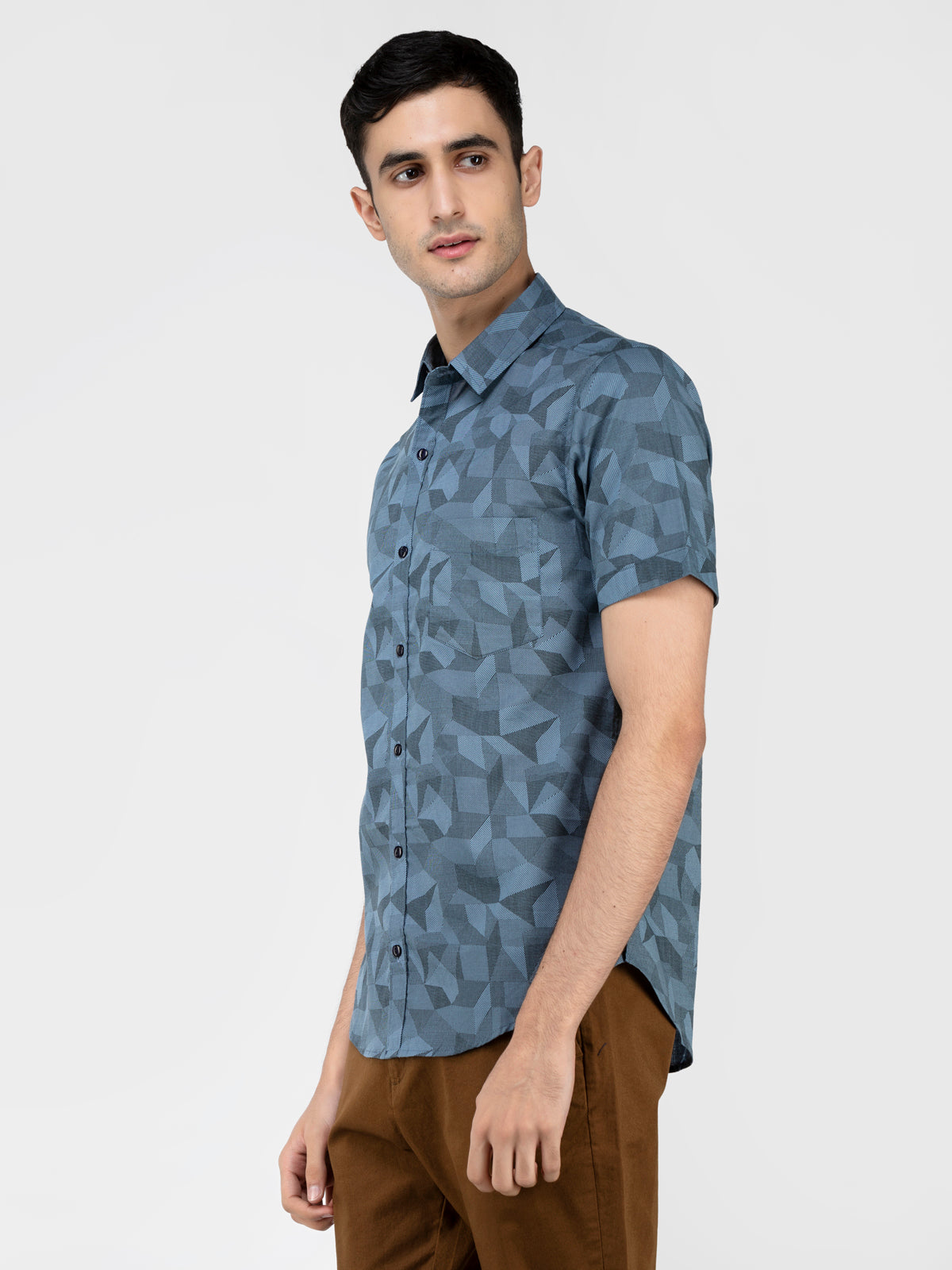 Lazy panda Geometric abstraction printed blue shirt