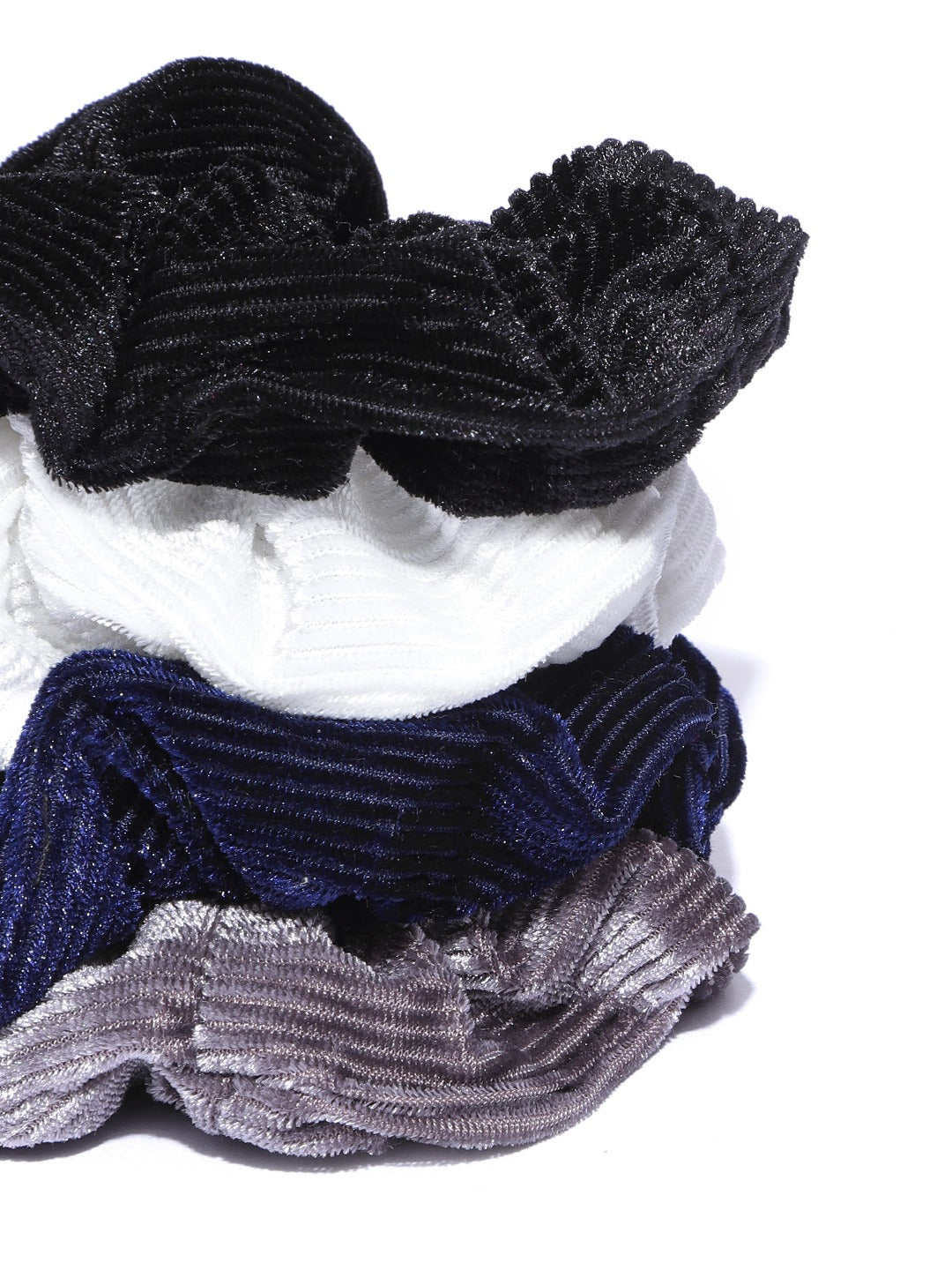Blueberry set of 4 multi color stripe velvet scrunchies