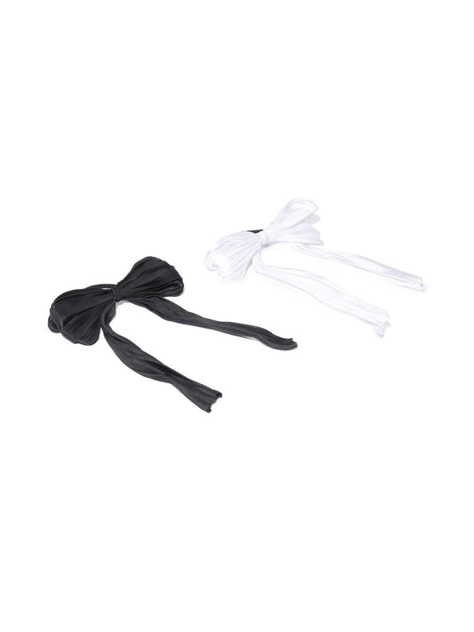Blueberry set of 2 black and white satin knoted scrunchies
