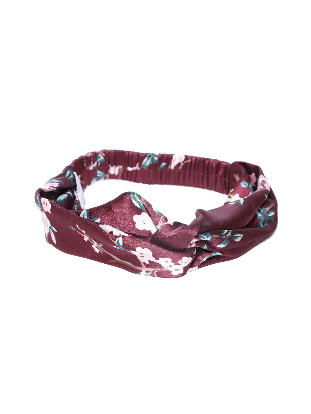 Blueberry brown satin headwrap with multi coloured printed