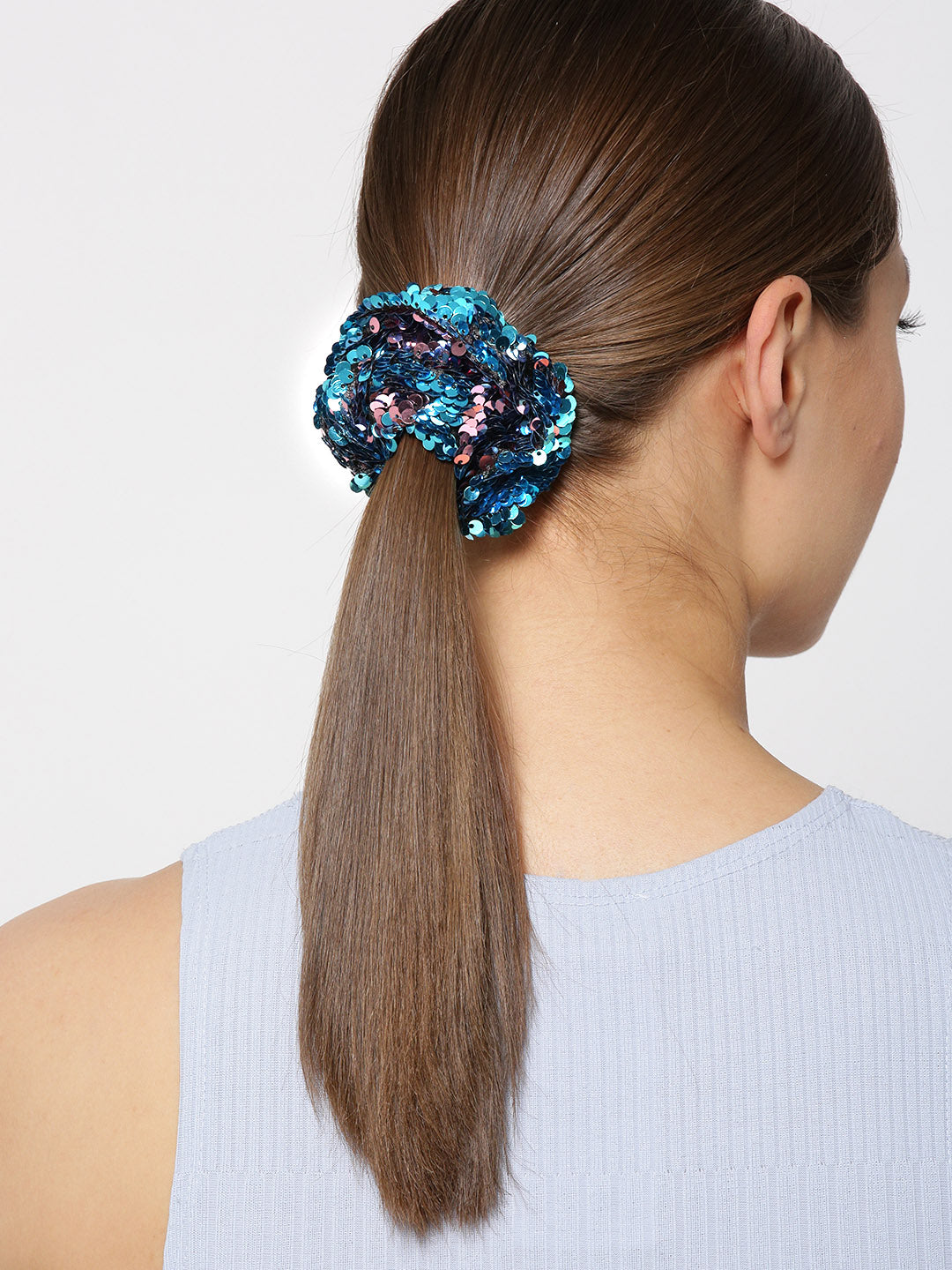 Blueberry blue and pink colour sequin detailing ponytail holder