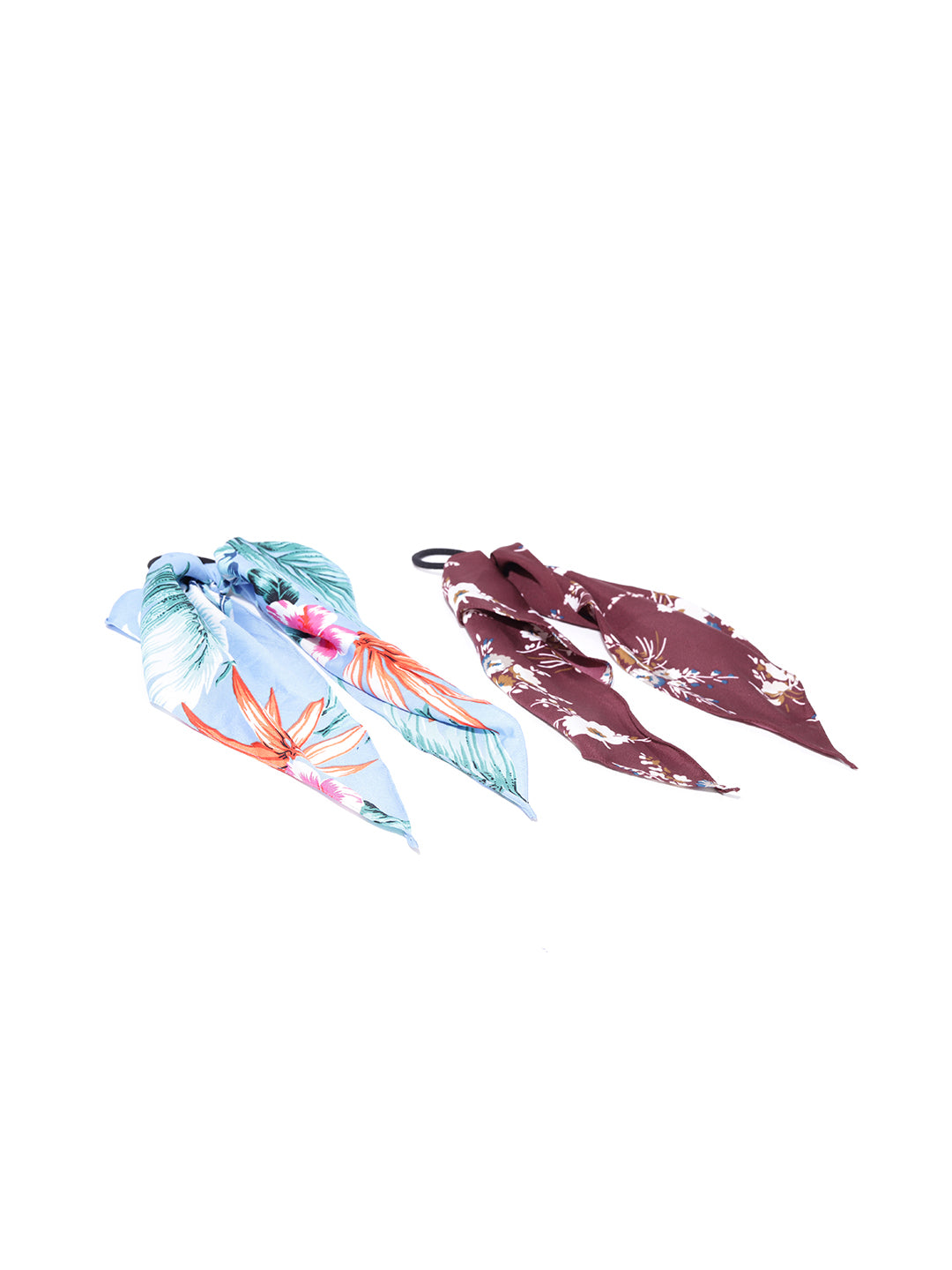 Blueberry set of 2 blue and brown multi colour print ponytail holder
