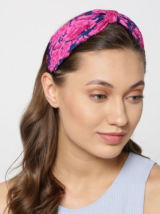 Blueberry pink and blue printed knot detailing pleated hairband