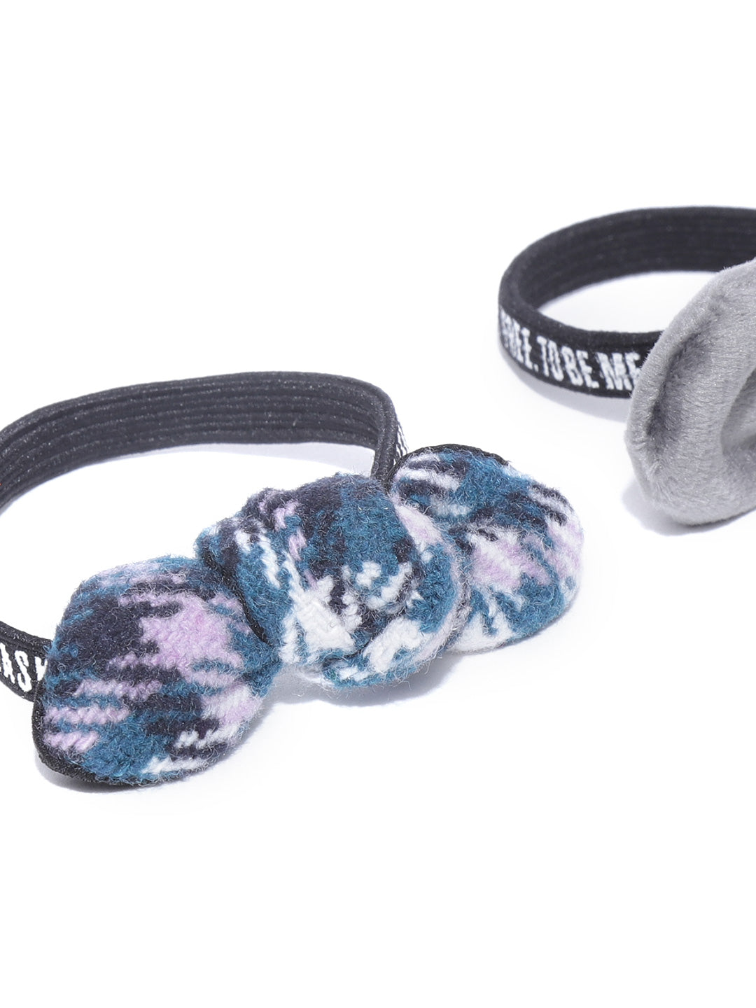 Blueberry set of 2 multi colour knot detailing scrunchie with grey hair clip