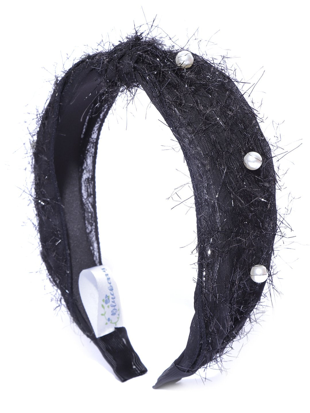 Blueberry black fur and white pearl detailing hairband