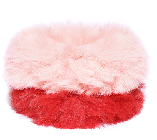 Blueberry set of 2 red and peach faux fur scrunchie