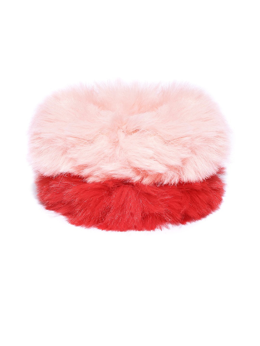 Blueberry set of 2 red and peach faux fur scrunchie