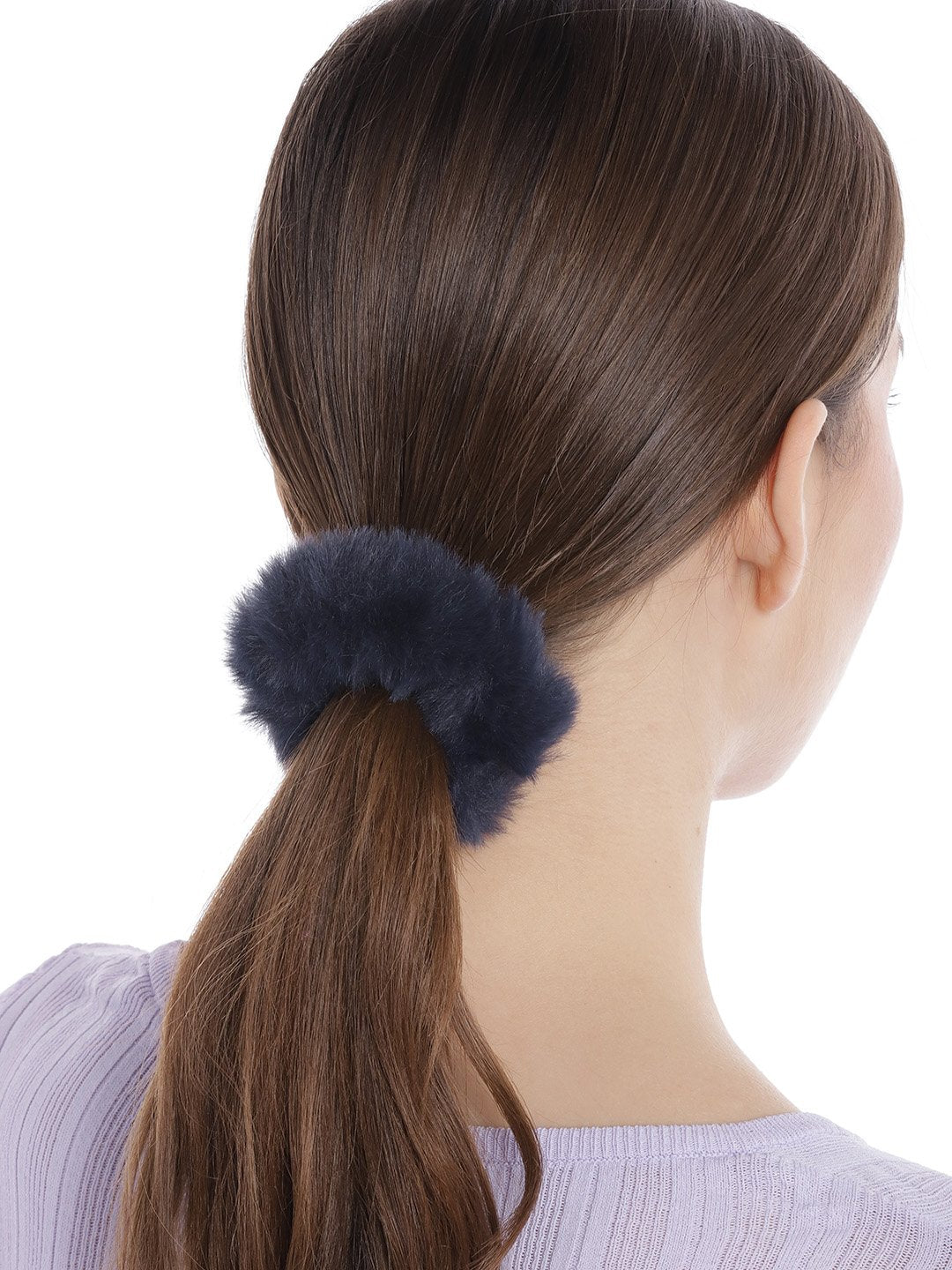 Blueberry set of 2 red and navy blue faux fur scrunchie