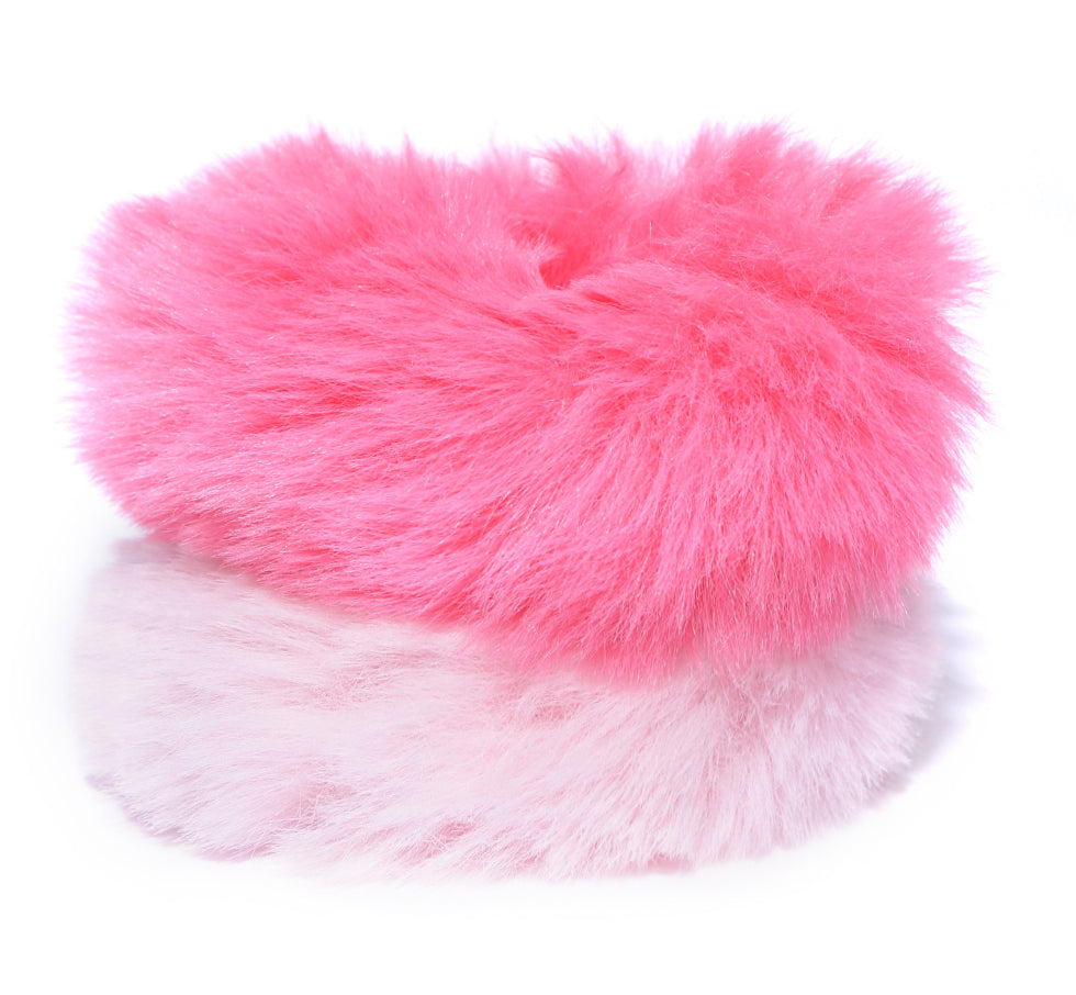 Blueberry set of 2 pink and peach faux fur scrunchie