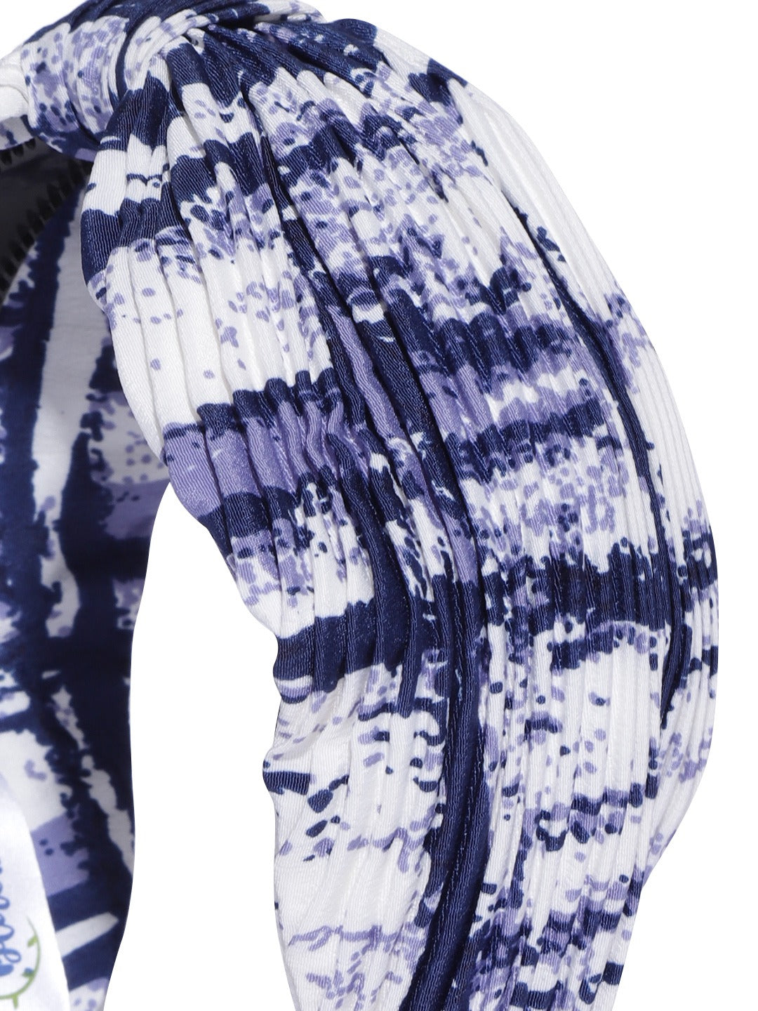 Blueberry blue & white printed pleated knot hairband