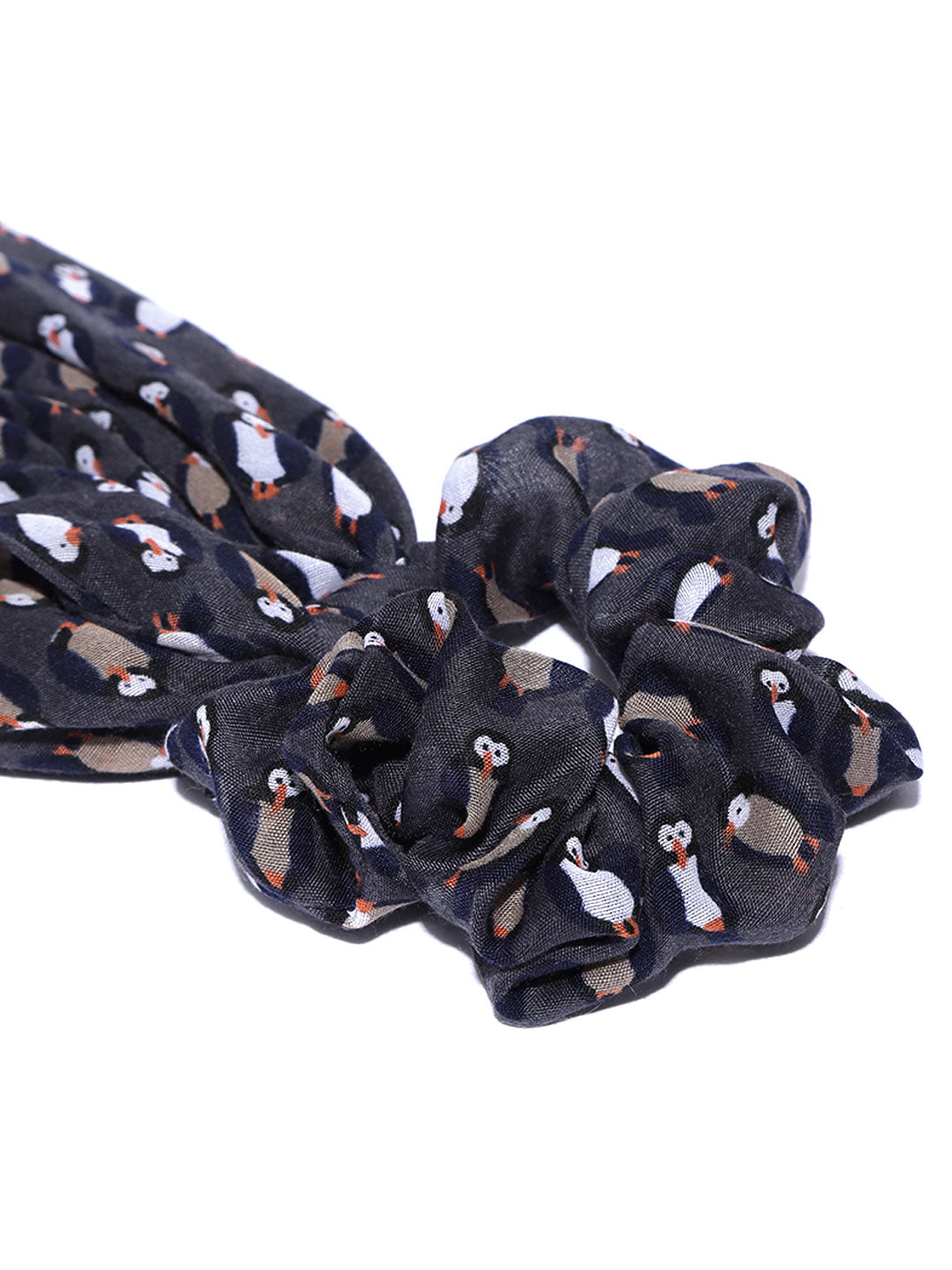 Blueberry penguin printed multi knot ruffle scrunchie