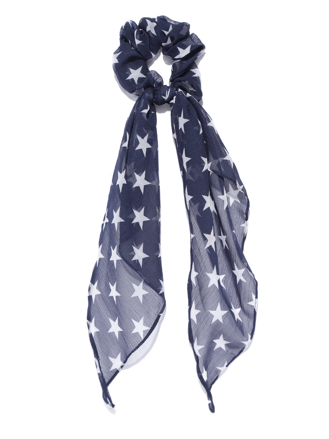 Blueberry white star printed navy blue ruffle scrunchie