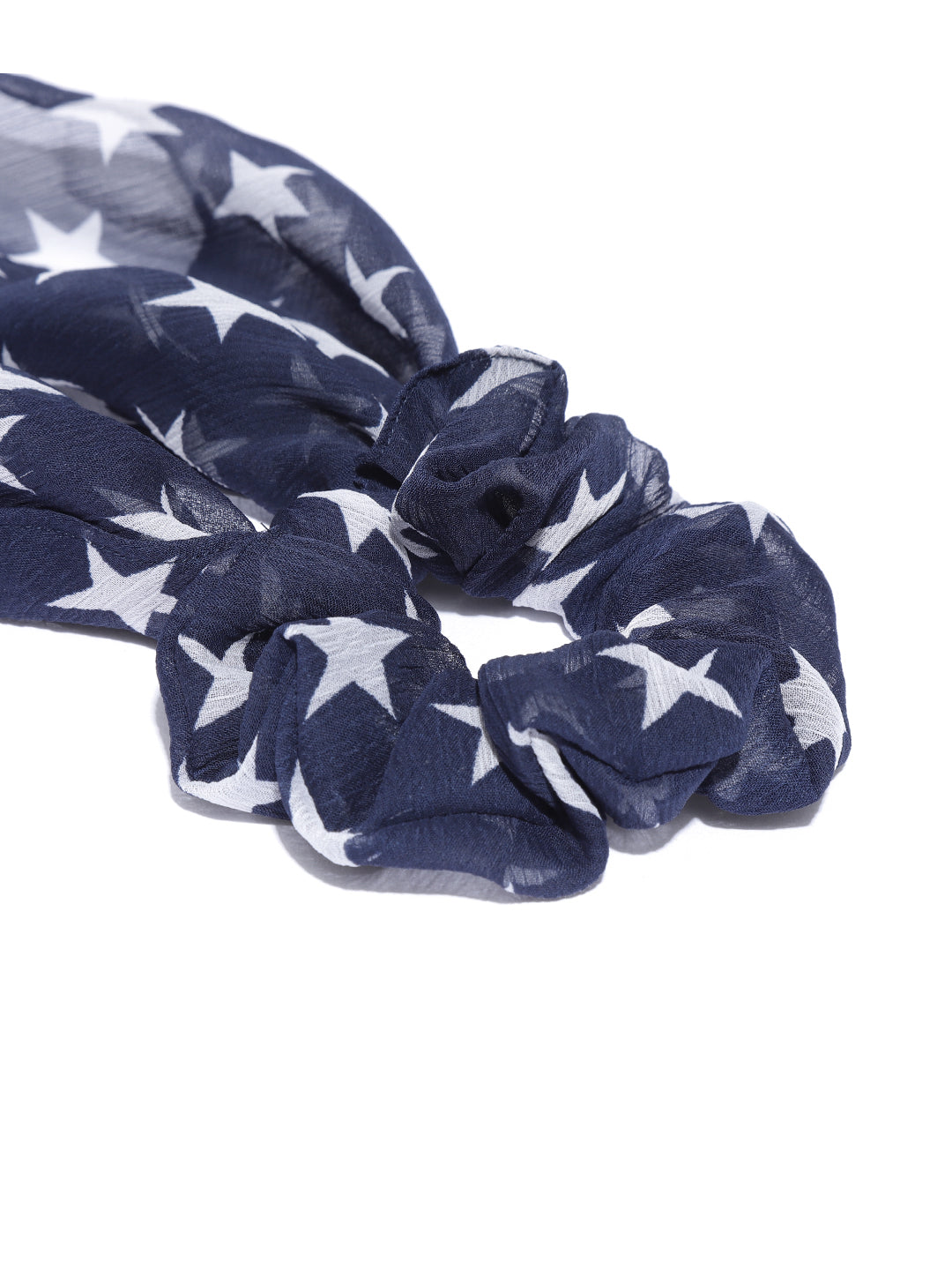 Blueberry white star printed navy blue ruffle scrunchie