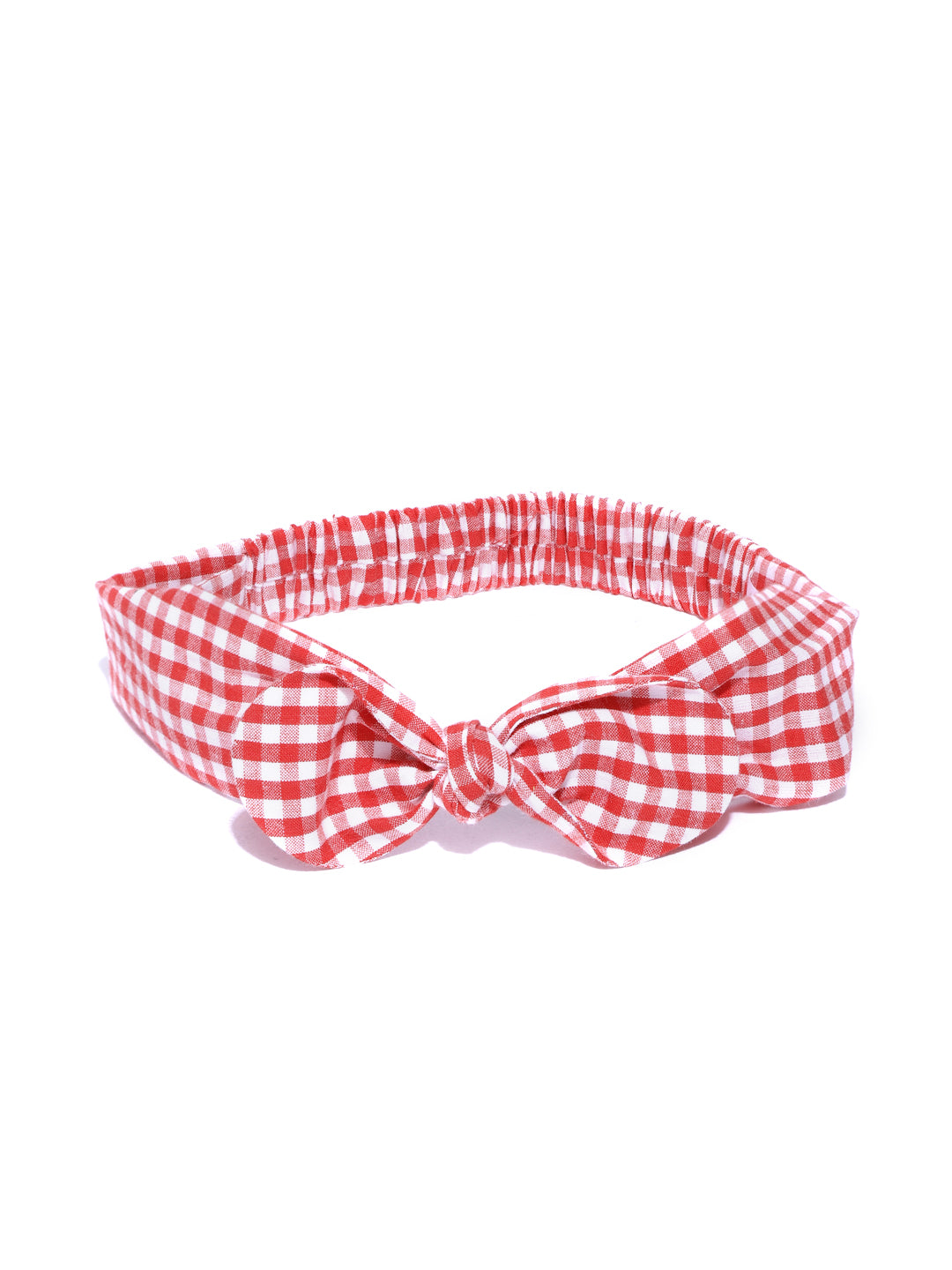 Blueberry red & white check pattern bunny knot hairband