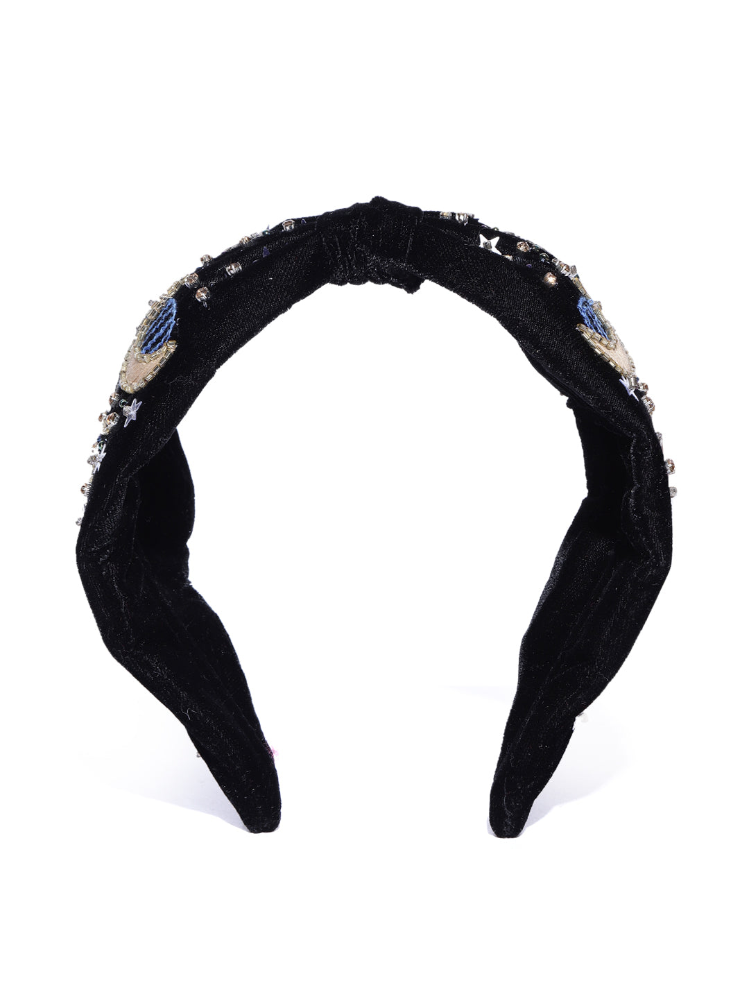 Blueberry black velvet hand beaded and stone embellished with embroidery knot hairband