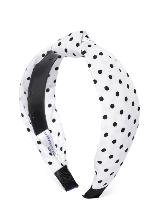 Blueberry Black polka dot printed white knot hairband