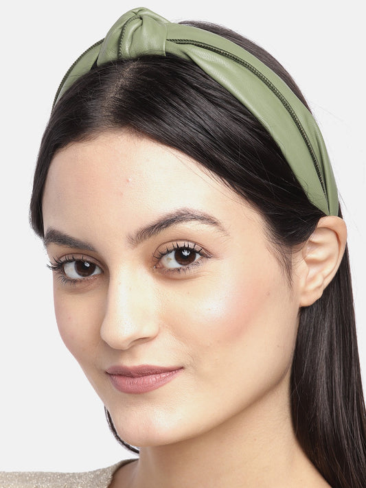Blueberry olive green synthetic leather knot hairband