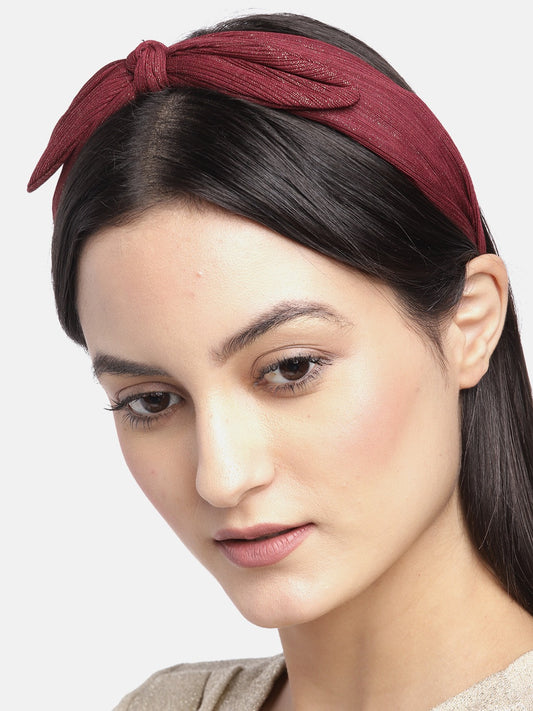 Blueberry maroon and gold lurex bunny knot hairband