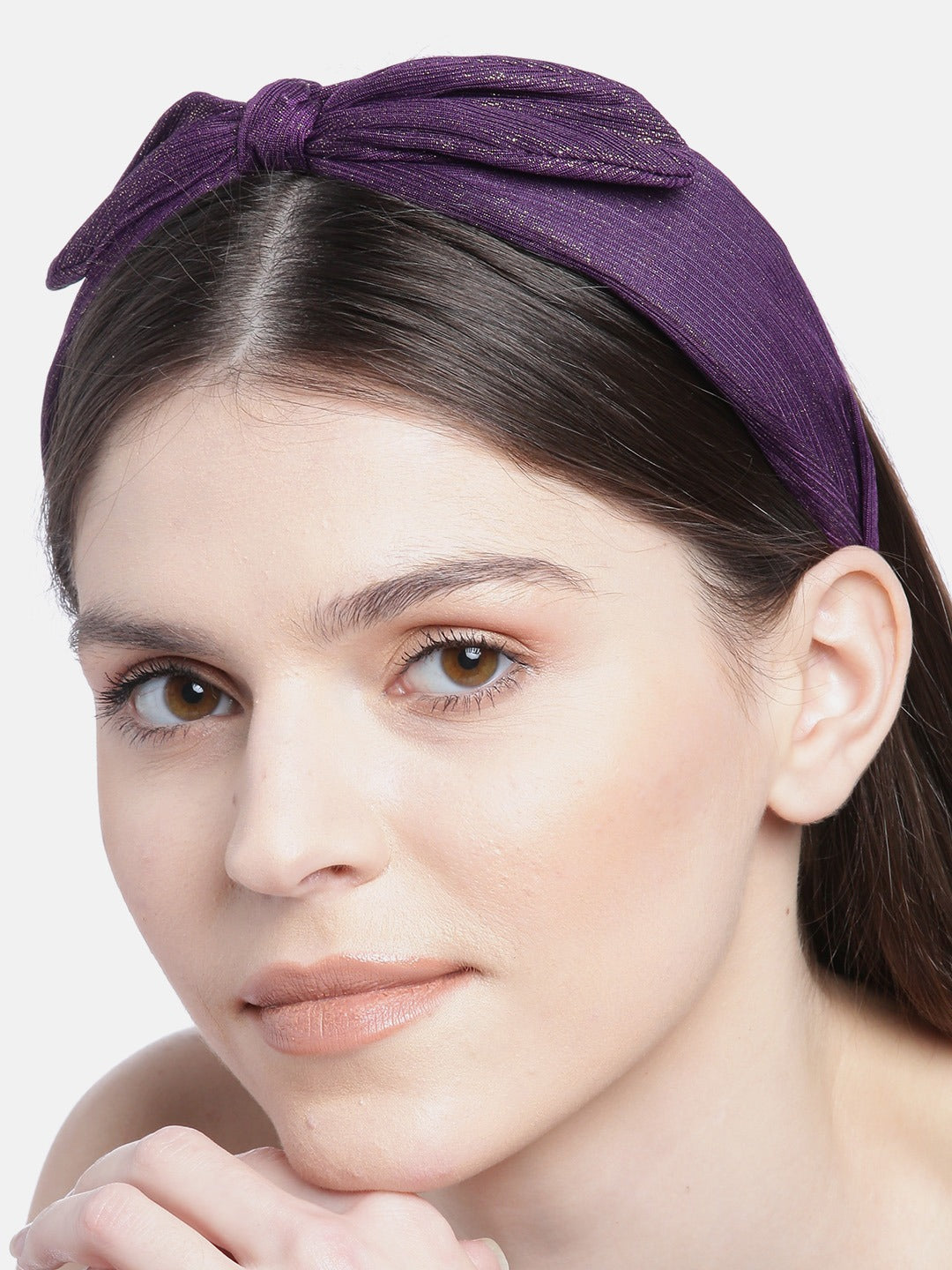 Blueberry Purple and gold lurex bunny knot hairband