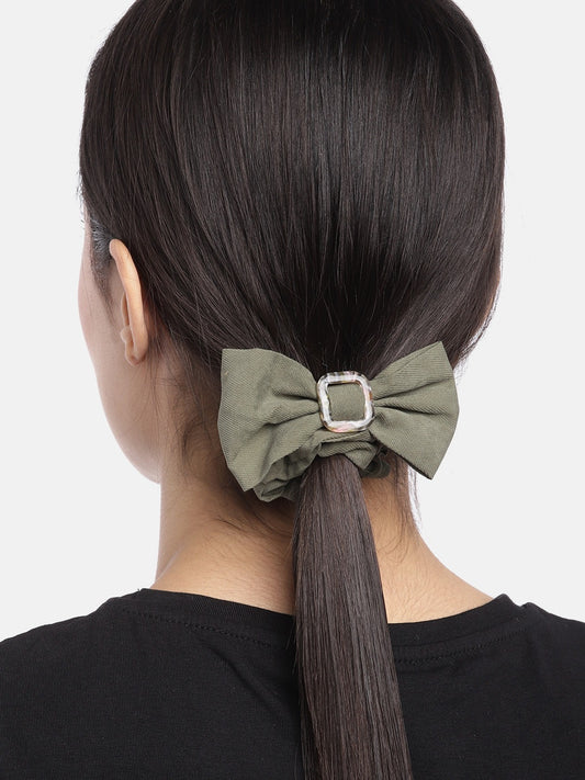 Blueberry olive green bow scrunchies