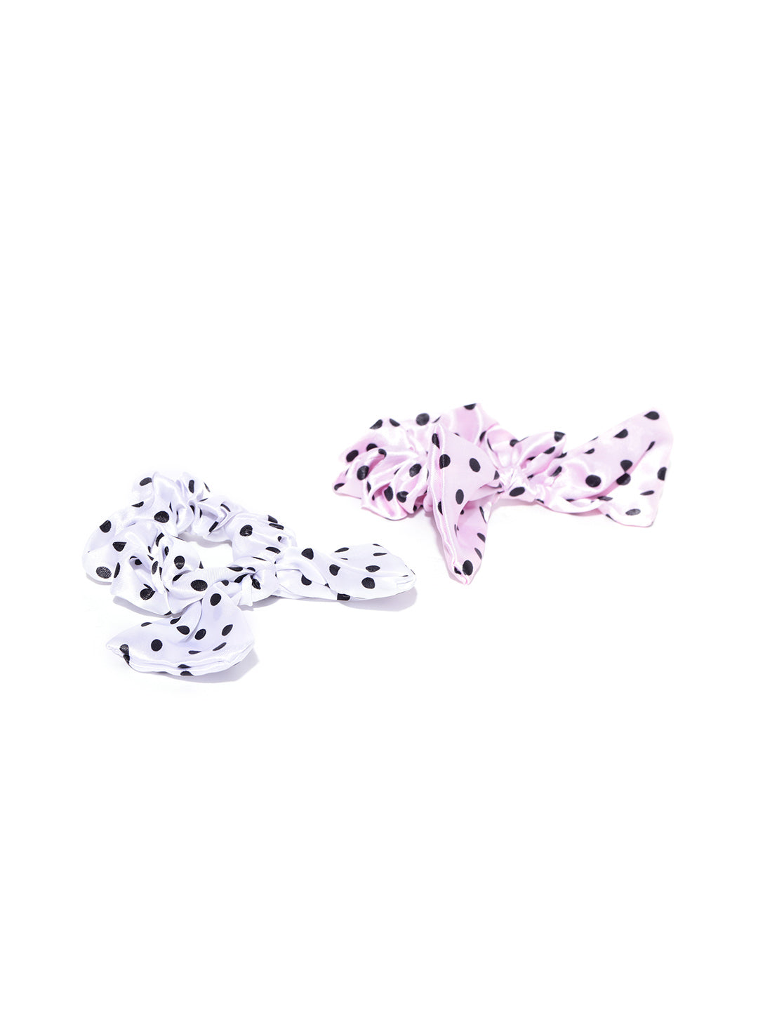 Blueberry set of 2 multi polka dot printed bow scrunchies