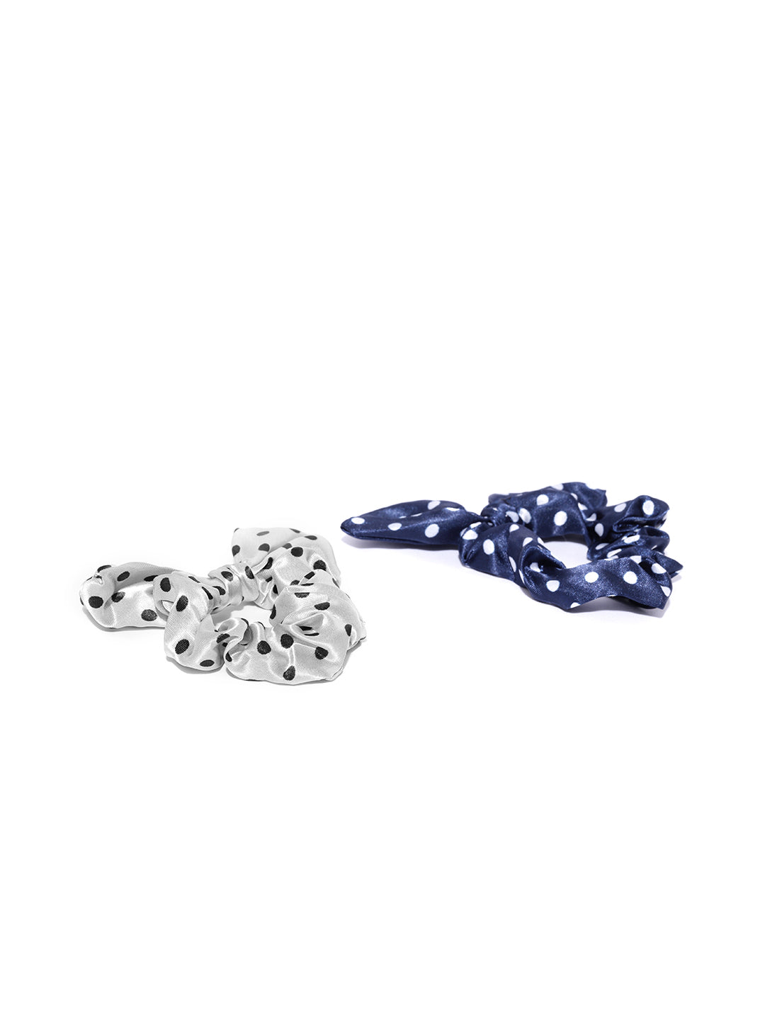 Blueberry set of 2 multi polka dot printed bow scrunchies