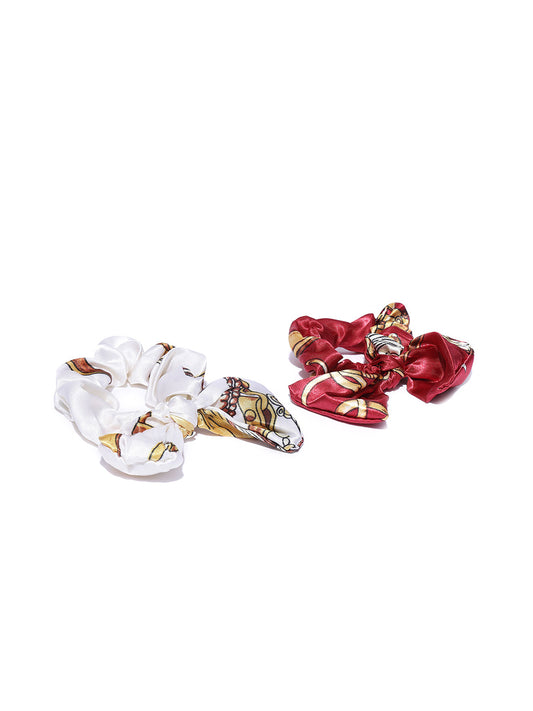 Blueberry set of 2 multi printed bow scrunchies