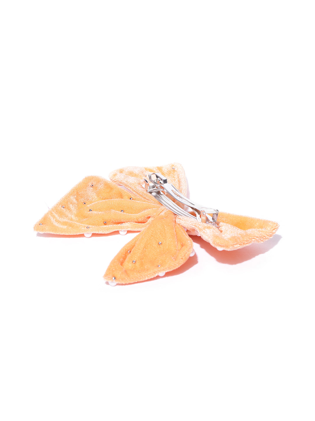Blueberry orange velvet DE LA bow knot pearl embellished hairclip