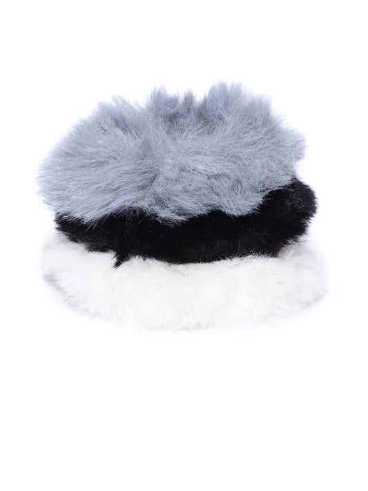 Blueberry Set of 3 black, grey, white Faux Fur Scrunchies