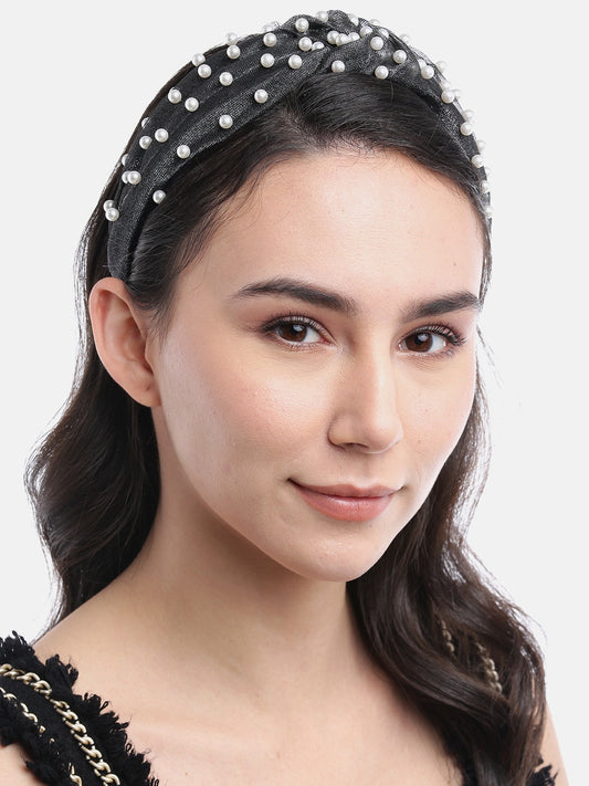 Blueberry princess pearl embellished black knot hair band