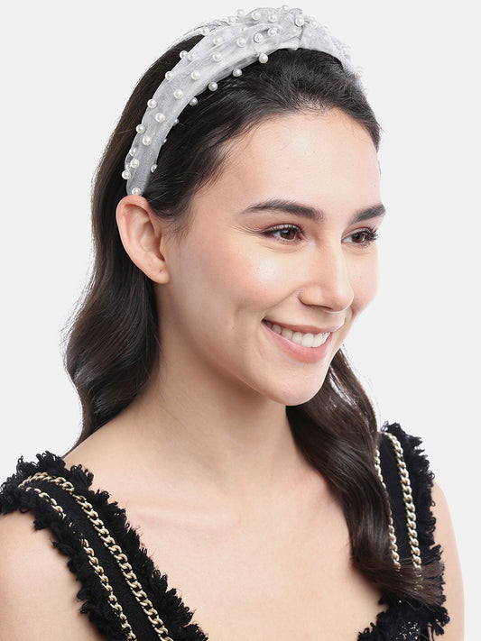 Blueberry princess pearl embellished grey knot hair band