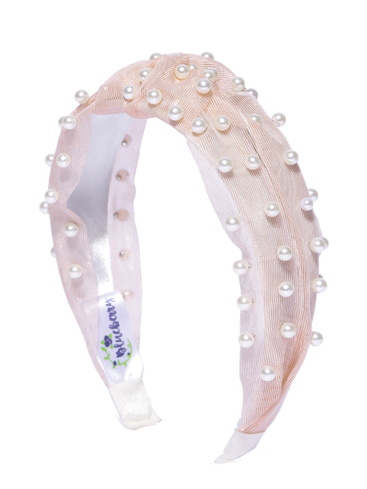 Blueberry princess pearl embellished Peach knot hair band