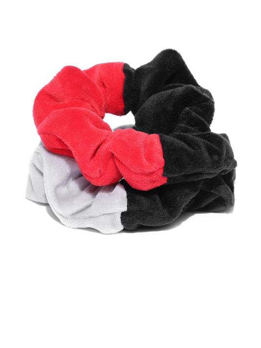 Blueberry Set of 2 black, grey and red double tone velvet scrunchies
