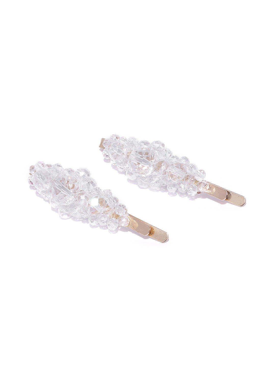 Blueberry set of 2 white crystal beads detailing hair pins