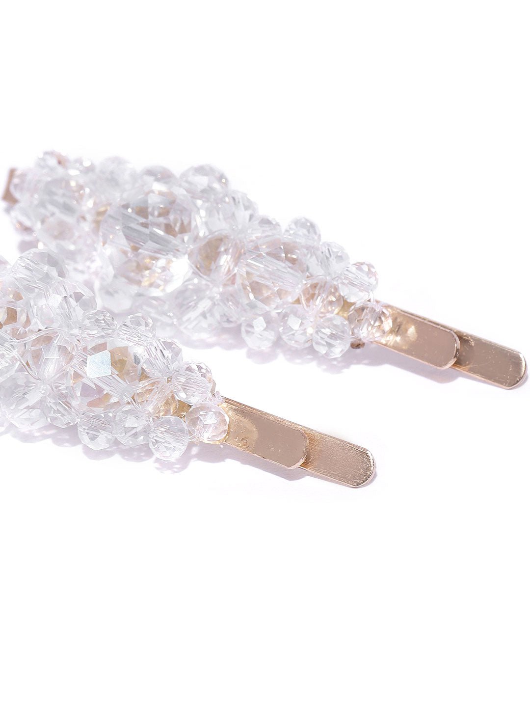 Blueberry set of 2 white crystal beads detailing hair pins