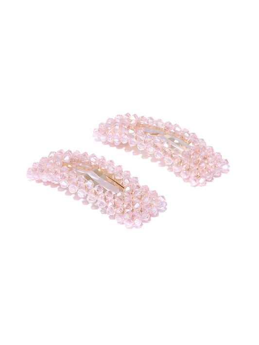 Blueberry set of 2 pink crystal beads detailing hair pins