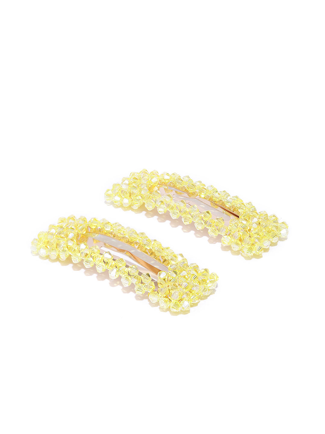 Blueberry set of 2 yellow crystal beads detailing hair pins