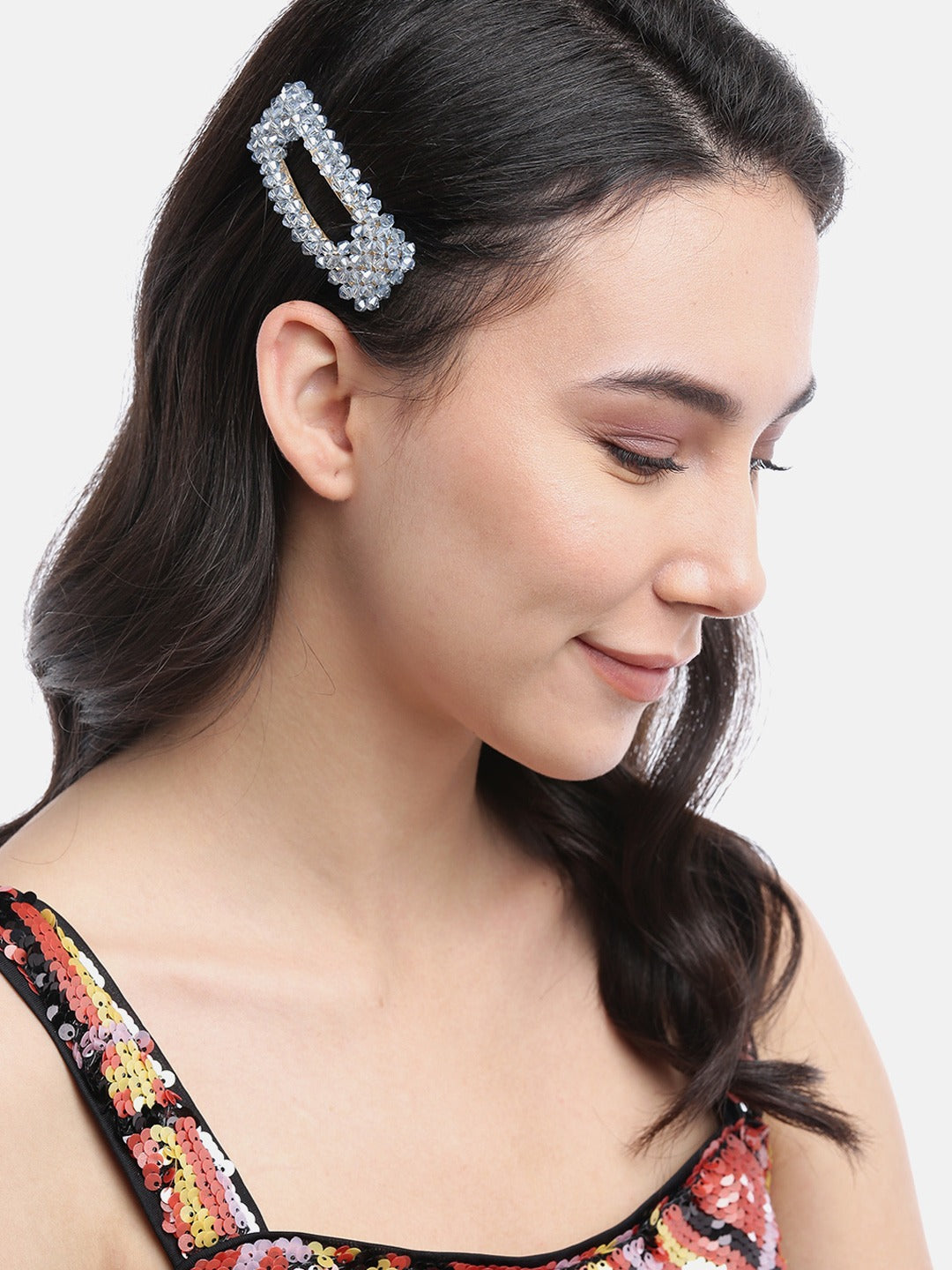 Blueberry set of 2 grey crystal beads detailing hair pins